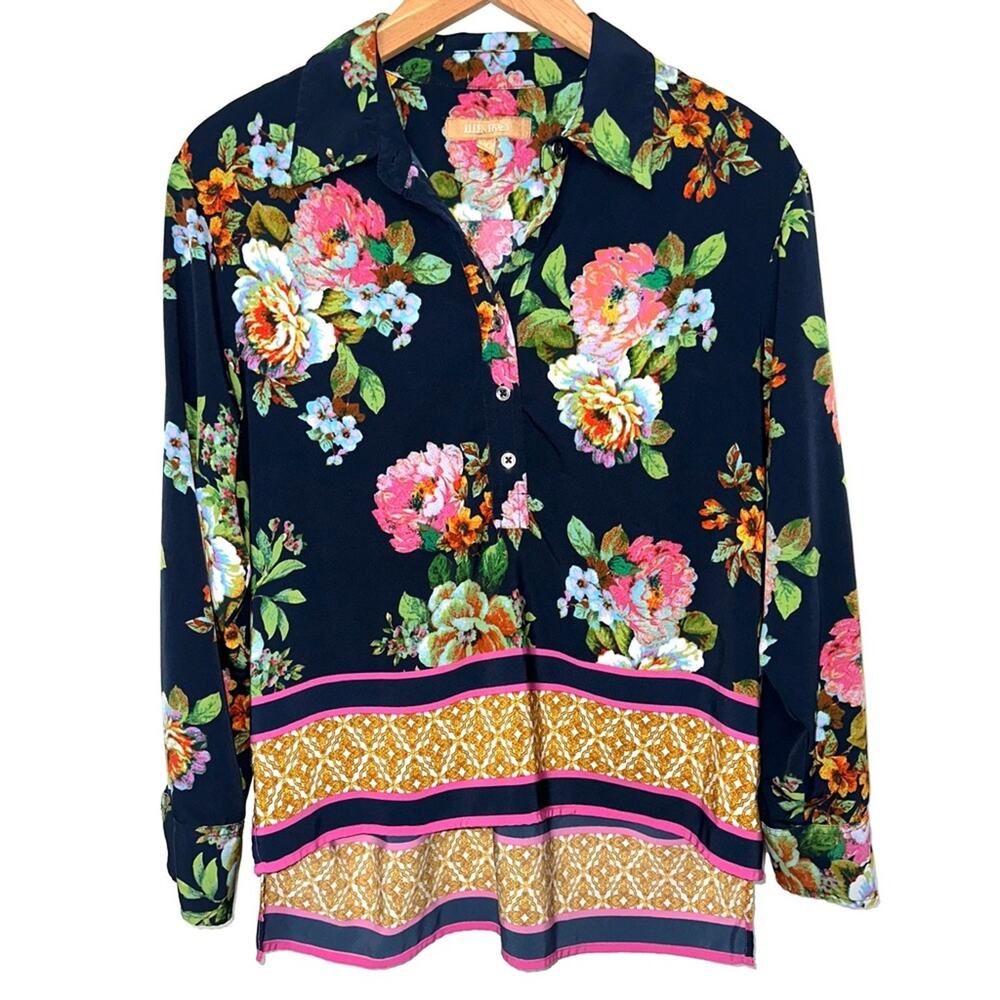 Ellen Tracy Floral Mixed Print Tunic Top Size Medium